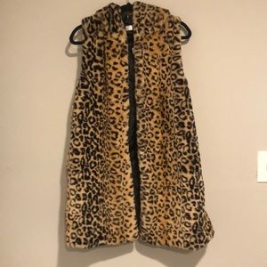 Leopard Print Hooded Fur Vest